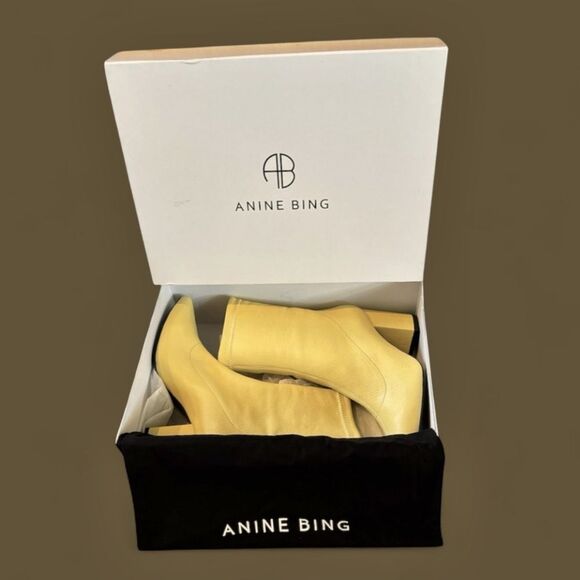 Anine Bing Chloe Yellow Leather Block Heel Boots Size 8 $450 - Picture 15 of 16
